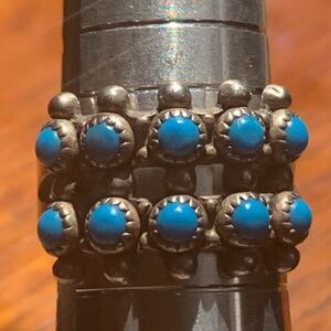 Vintage (Zuni Navajo) Double Row Petit Point Turquoise Ring 4.74 grams